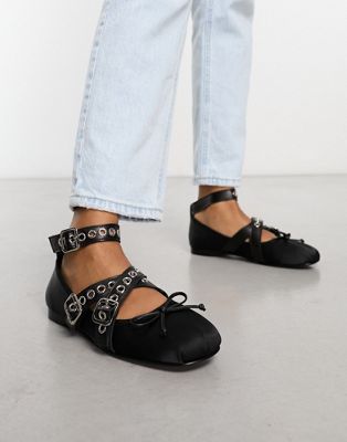 Jeffrey Campbell Choreo ballet flat shoe with buckles in black - ASOS Price Checker