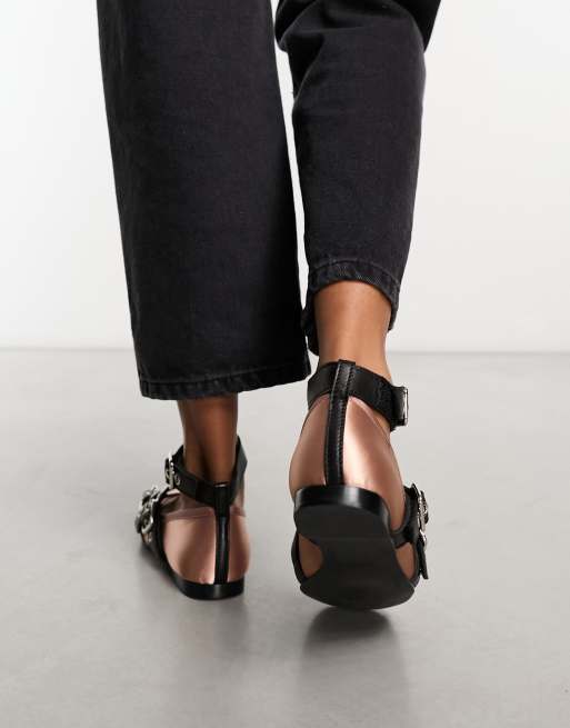 Jeffrey Campbell Choreo ballet flat shoe with buckles in light pink, 3 of 4