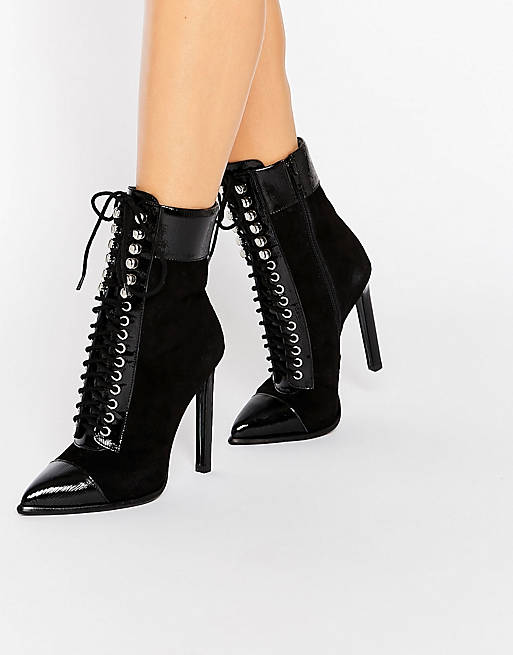 Jeffrey Campbell Elphie Point Lace Up Suede Heeled Ankle Boots