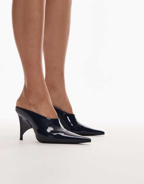 Jeffrey Campbell Favrile heeled mules in navy patent - view 1