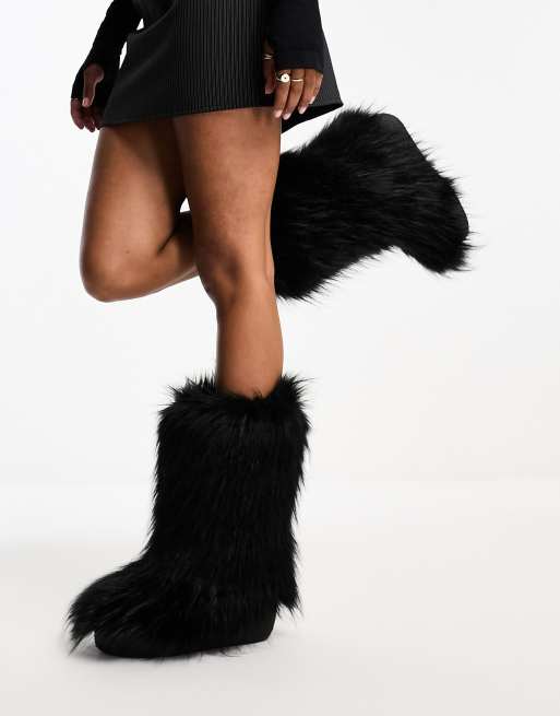 Jeffrey Campbell Fluffy yeti knee boot in black