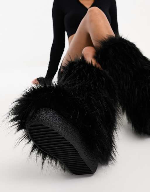 Jeffrey Campbell Fluffy yeti knee boot in black