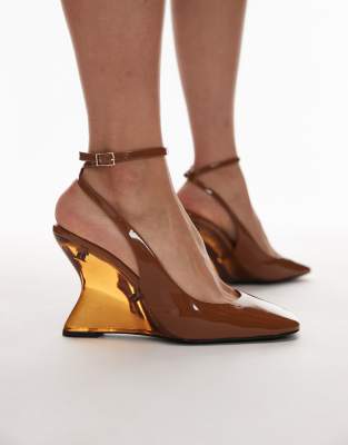  heeled slingback shoes in neutral patent 
