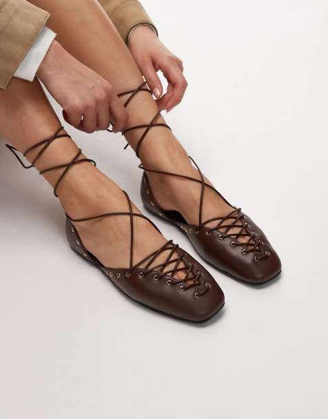Jeffrey Campbell lace up ballet flats in brown - view 1