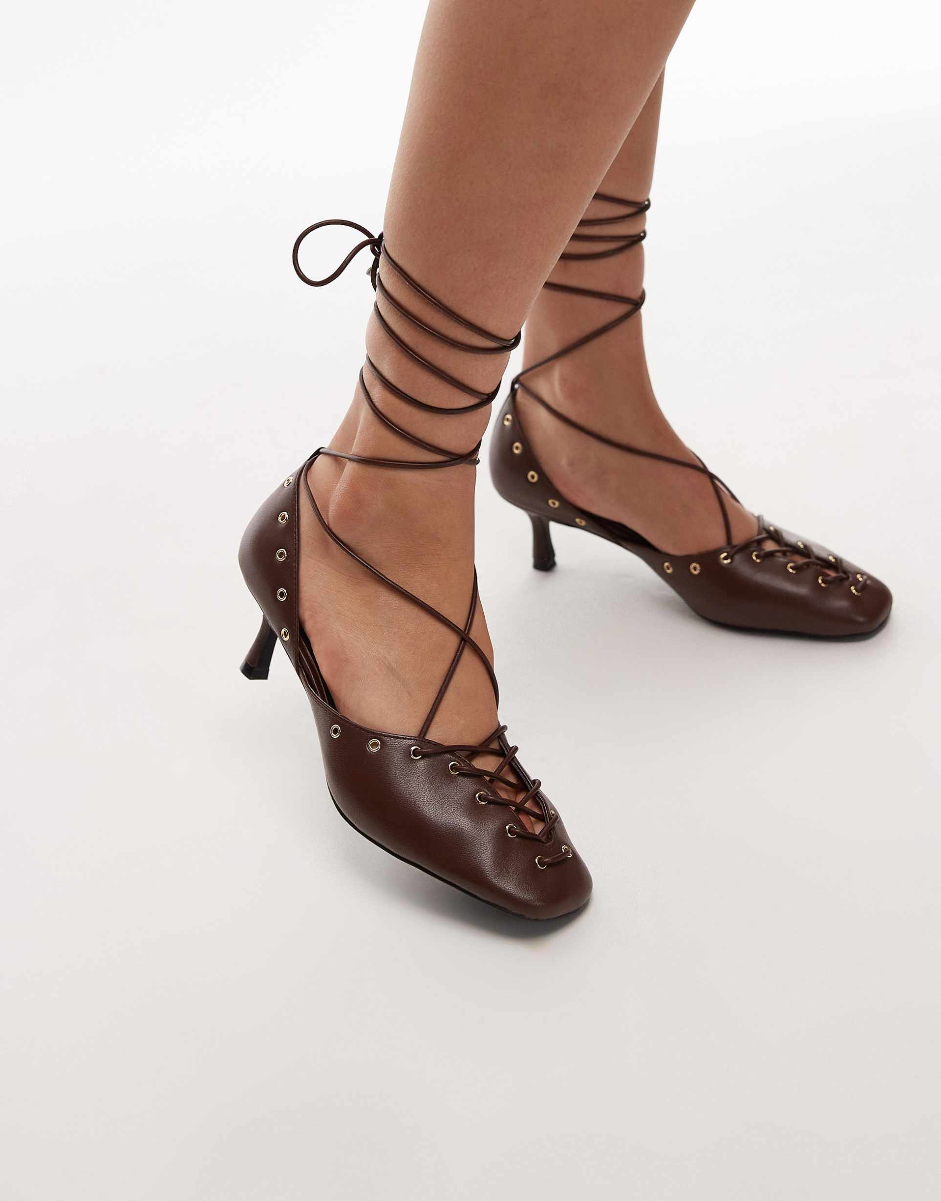 jeffrey campbell martine lace-up heeled pumps in brown