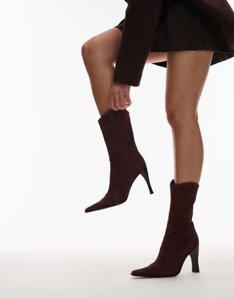 Jeffrey Campbell mid ankle heeled western boots in brown oil suede - view 1