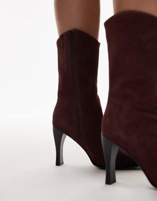 Jeffrey Campbell mid ankle heeled western boots in brown oil suede, 2 of 4