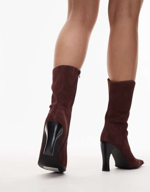 Jeffrey Campbell mid ankle heeled western boots in brown oil suede, 4 of 4