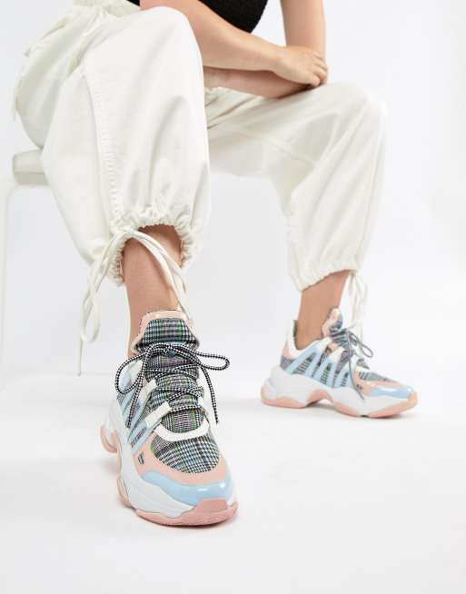 Jeffrey Campbell pastel check chunky trainers |