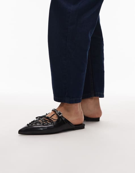 Jeffrey Campbell pointed lace up mules in black - view 1