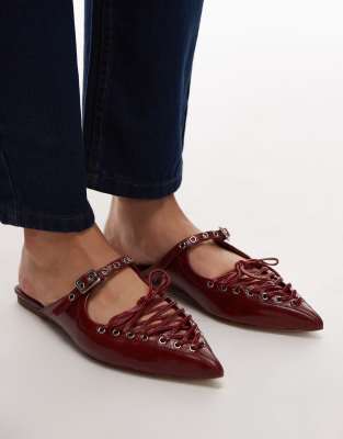  pointed lace up mules 