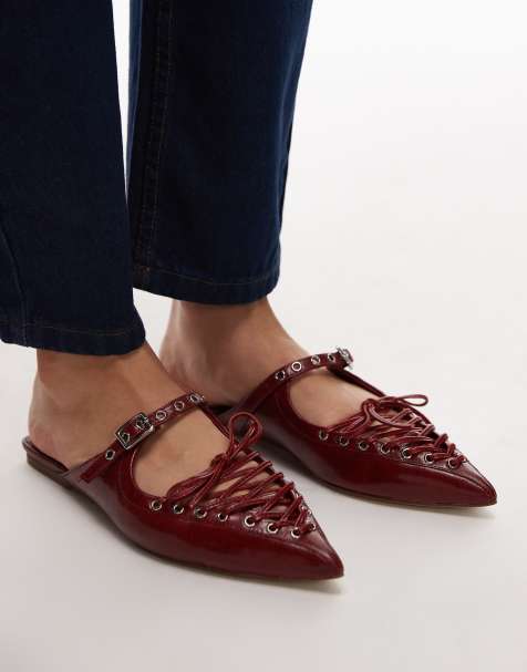 Jeffrey Campbell pointed lace up mules in red - view 1
