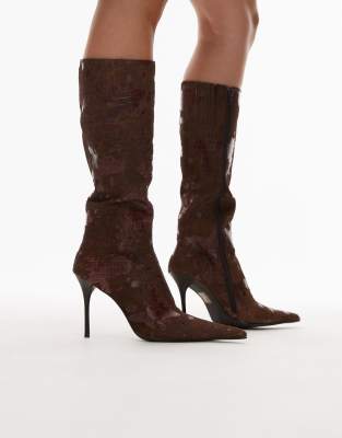 Jeffrey Campbell pointed toe stiletto knee-high boots in brown