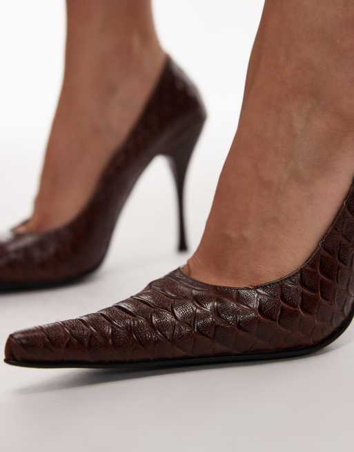 Jeffrey Campbell pointed toe stiletto pumps in brown snake print, 3 of 4