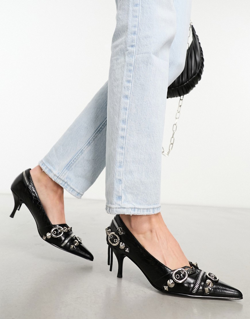 Jeffrey Campbell Roxine kitten heeled shoe with hardware in black