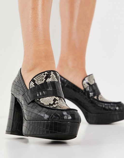Jeffrey Campbell Scholar chunky heeled shoes in black and snake