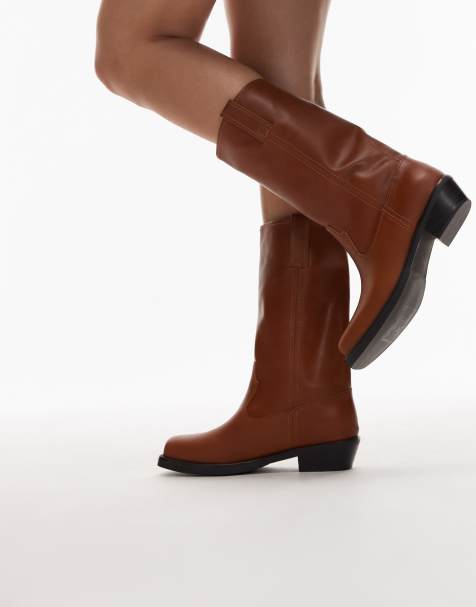 Jeffrey Campbell square toe knee boots in tan - view 1