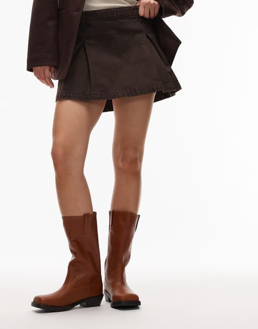 Jeffrey Campbell square toe knee boots in tan, 2 of 4