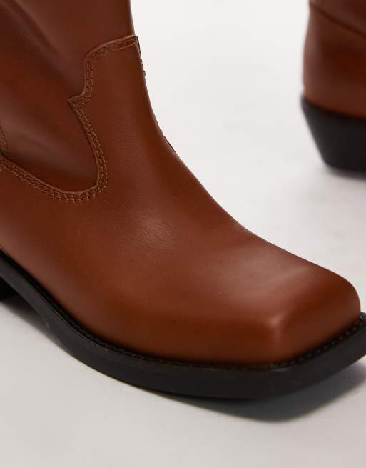 Jeffrey Campbell square toe knee boots in tan, 3 of 4