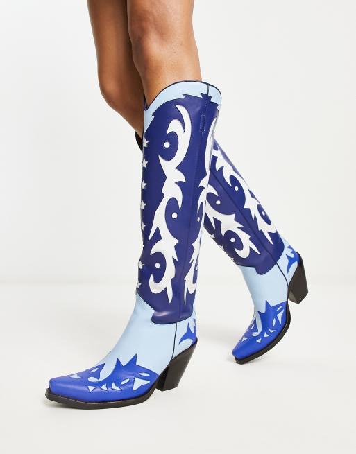 Jeffrey Campbell Starwood tall western boots in blue ASOS