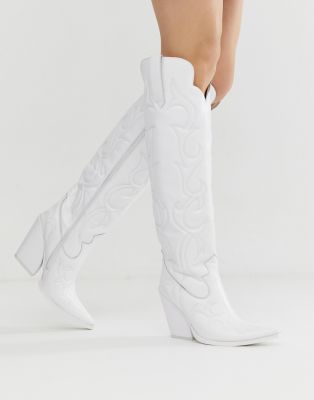 knee high white cowboy boots