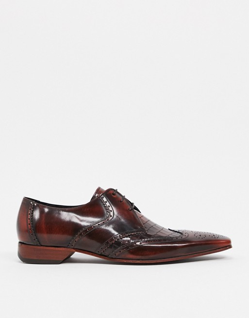 Jerffery West escobar lace up shoes in brown croc