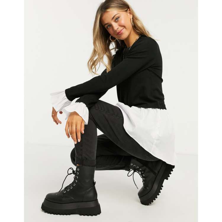 Jersey 2 en 1 con camisa incorporada en negro de QED London