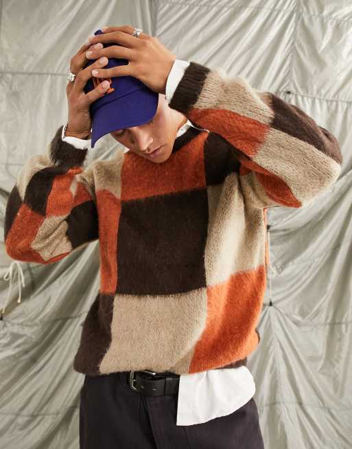 Jersey a cuadros dameros naranjas y grises de punto mullido de ASOS DESIGN, 3 de 4