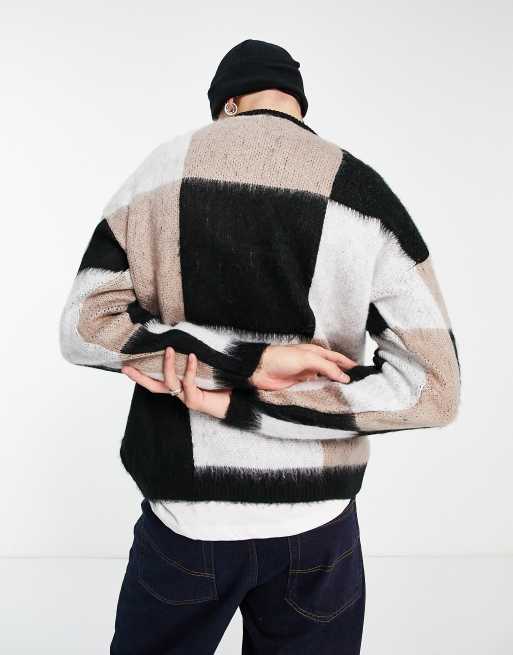 Jersey a cuadros dameros negros, blancos y beis de punto mullido de ASOS DESIGN, 2 de 4