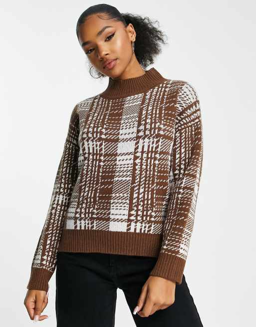 Jersey a cuadros marrones con cuello alto de QED London