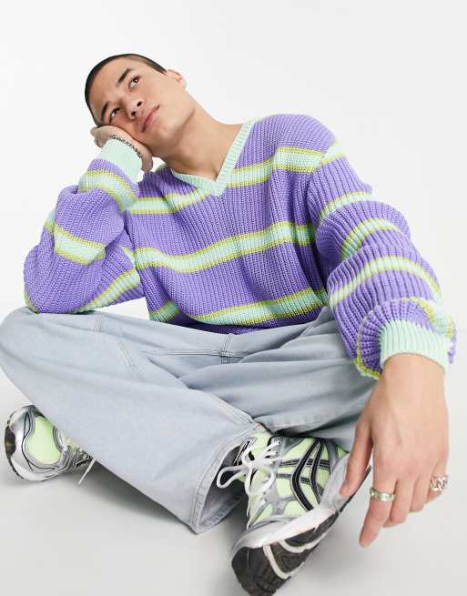 Jersey a rayas amarillas y violetas de punto de ASOS DESIGN