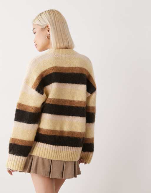 Jersey a rayas amarillo crema extragrande de punto mullido de Monki, 4 de 4