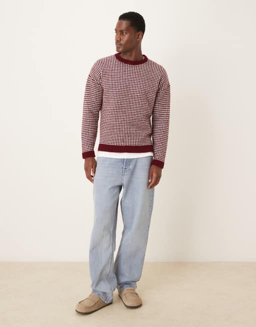 Jersey a rayas burdeos holgado con cuello redondo de punto de ASOS DESIGN, 2 de 5