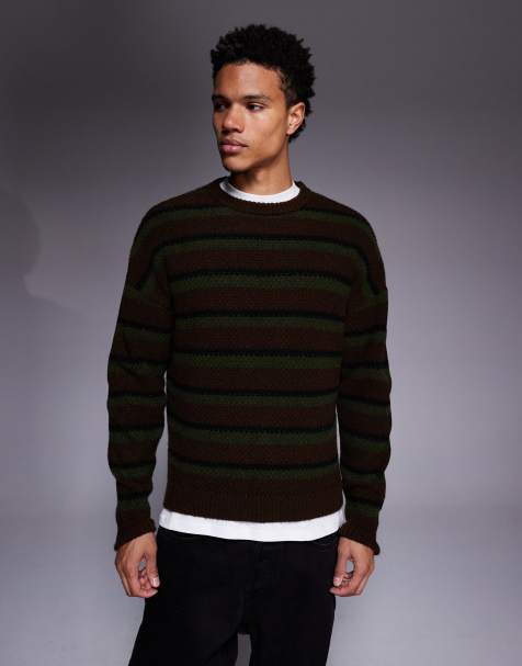 Jersey a rayas caquis y marrones holgado de punto de ASOS DESIGN - view 1