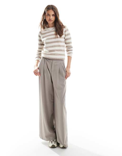 Jersey a rayas color crema y beis jaspeado con cuello redondo de punto de Vero Moda, 3 de 4