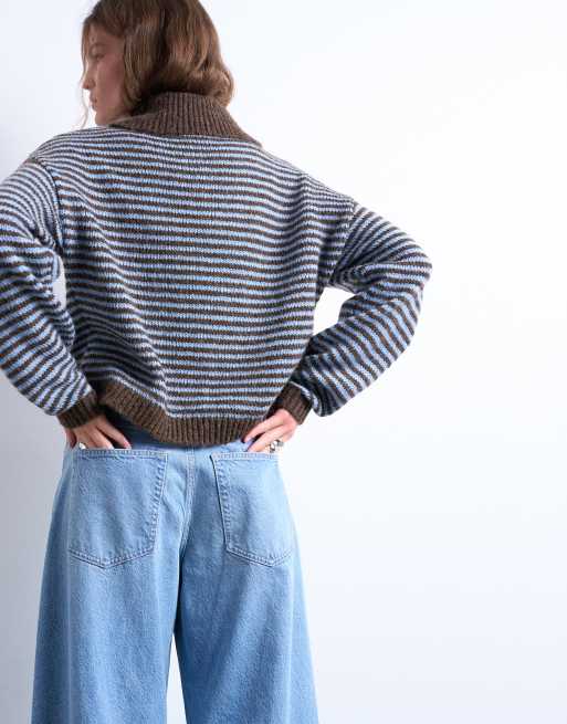 Topshop knit striped collared sweater