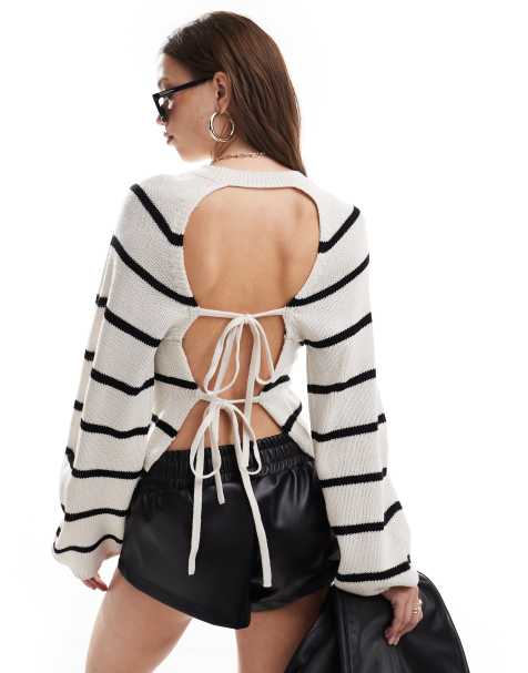 Jersey a rayas con espalda abierta con dos lazadas de Miss Selfridge - view 1