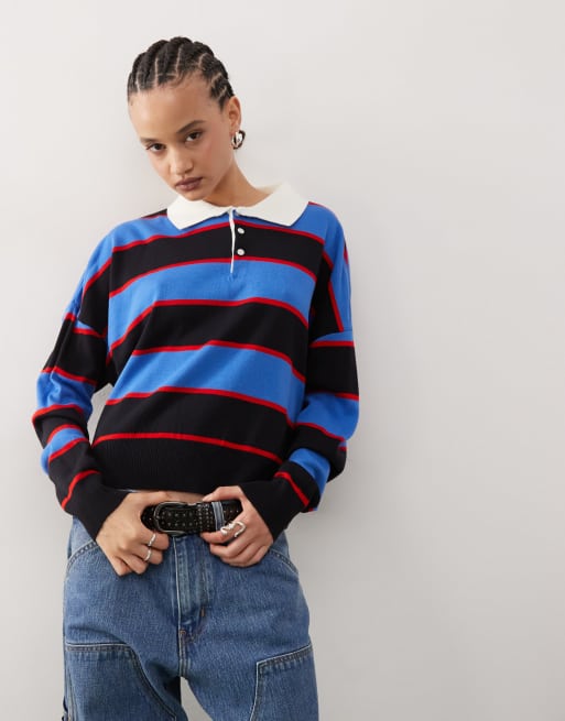 Jersey a rayas de estilo rugby con cuello tipo polo de COLLUSION