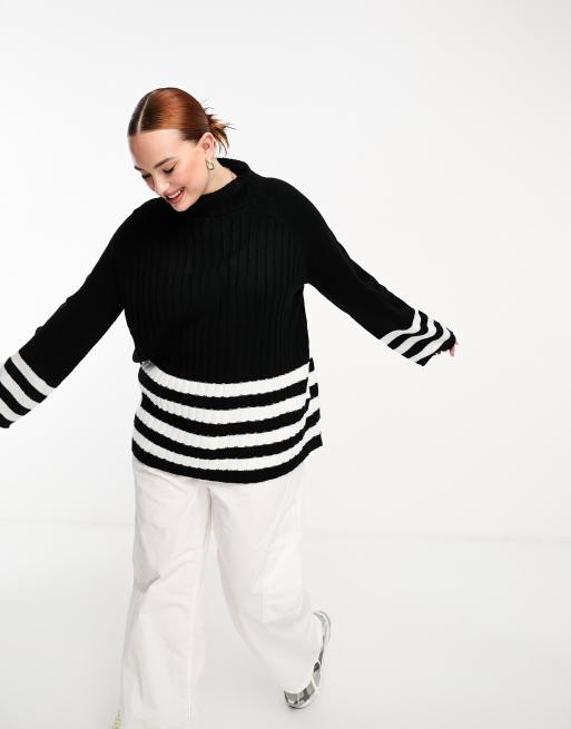Jersey a rayas extragrande con cuello vuelto Delilah de Threadbare Plus