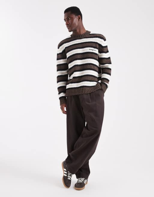 Jersey a rayas negras, marrones y blancas con logo de texto en el pecho de punto cálido de Tommy Jeans, 2 de 5