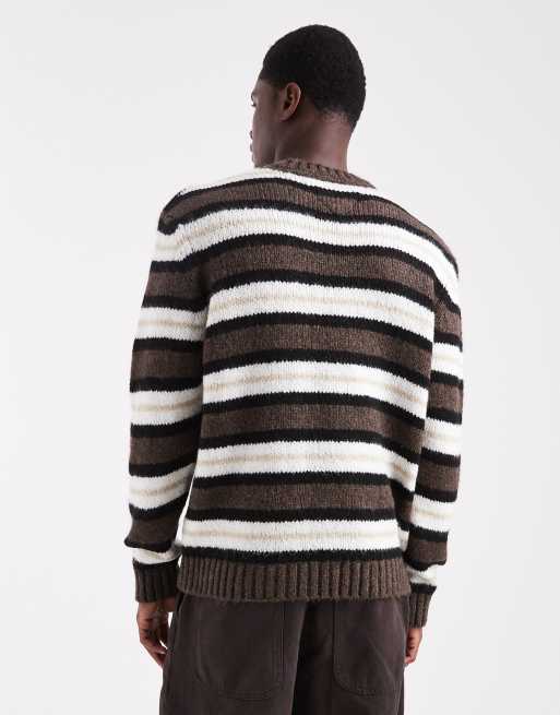 Jersey a rayas negras, marrones y blancas con logo de texto en el pecho de punto cálido de Tommy Jeans, 3 de 5