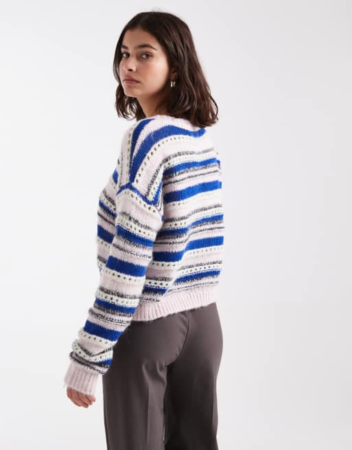 Jersey a rayas rosa tenue y azul cobalto de punto texturizado de Vero Moda, 3 de 4