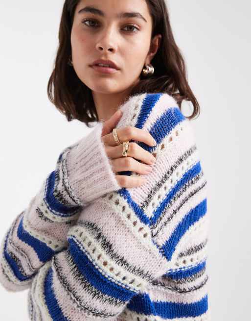 Jersey a rayas rosa tenue y azul cobalto de punto texturizado de Vero Moda, 4 de 4