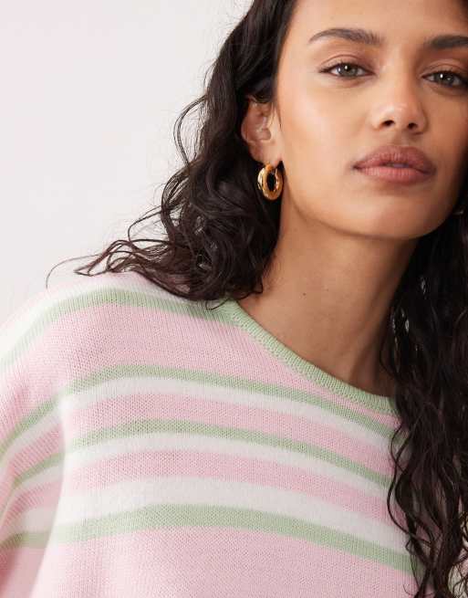 Jersey a rayas verdes y rosas con mangas murciélago de punto de ASOS DESIGN, 3 de 4