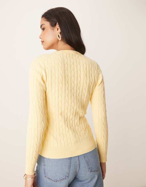 Jersey amarillo con cuello redondo y logo de punto de ochos de algodón de GANT, 4 de 4