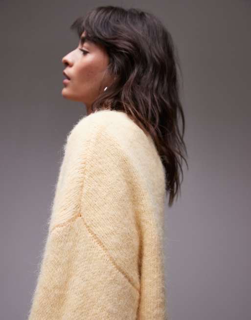 Jersey amarillo pastel de corte cuadrado extragrande con cuello redondo de punto mullido de Topshop, 3 de 4