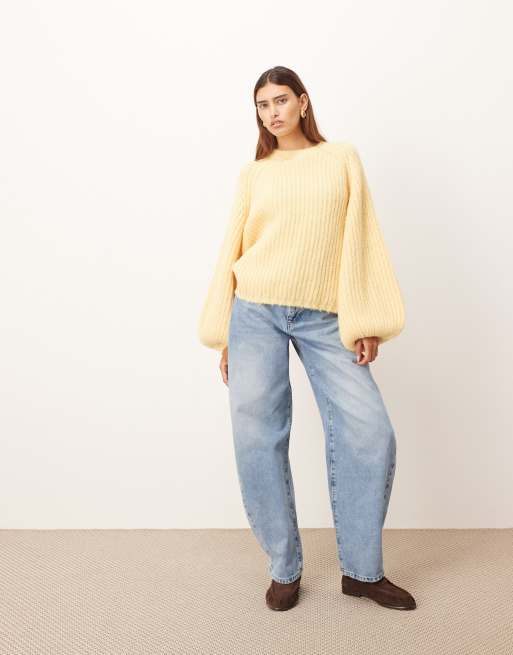 Jersey amarillo pastel extragrande de punto acanalado con lana de ARRANGE, 2 de 4
