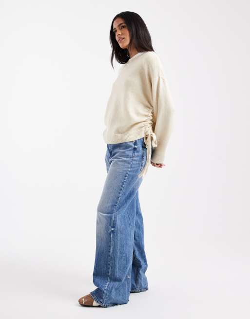 Jersey amarillo pastel fruncido con lazada lateral de Miss Selfridge, 2 de 4