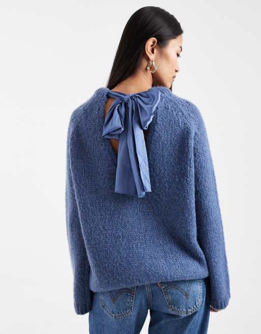 Jersey azul añil envejecido extragrande con detalle de lazo en la espalda de ONLY, 2 de 4