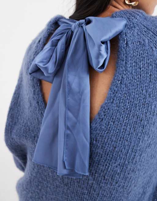 Jersey azul añil envejecido extragrande con detalle de lazo en la espalda de ONLY, 3 de 4